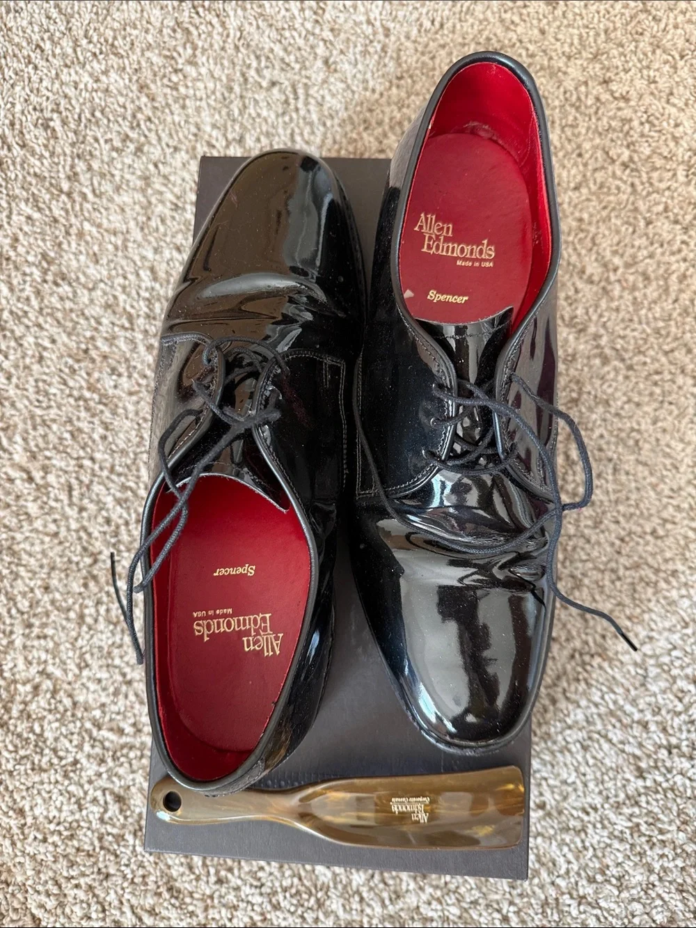 Allen Edmonds Black Patent Leather Oxfords with Red Insoles